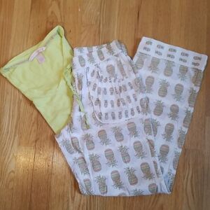 VICTORIA'S SECRET PJ Set XS Pineapple Pant SS Yellow Shirt